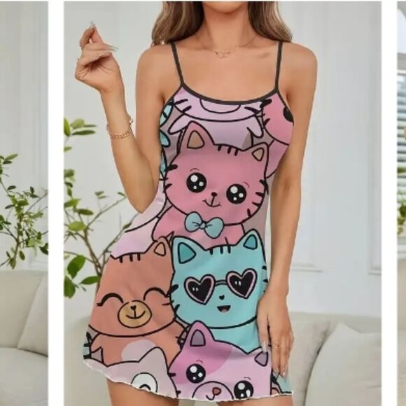 Curious Cats Women’s Night Gown sleep xl size ladies women kitty cat kitten cute - Picture 9 of 16